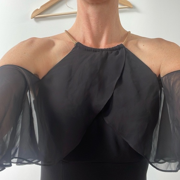 BA Nites Melanie Lyne Maxi Dress Off The Shoulder Gold Chain Neckline Black 4 - Picture 13 of 16